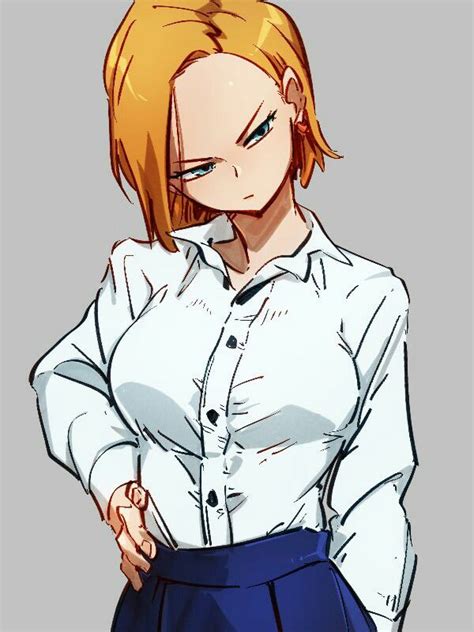 An Anime Character With Blonde Hair Wearing A White Shirt And Blue Skirt Looking Down