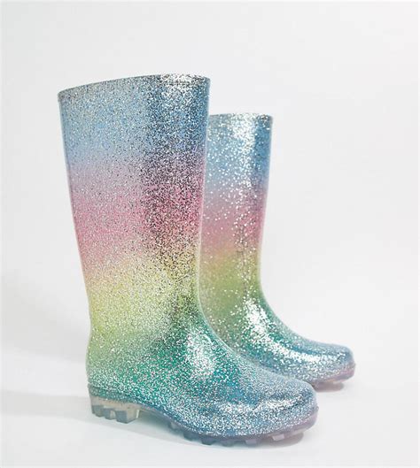 Asos Gransta Wide Fit Rainbow Glitter Wellies Lyst