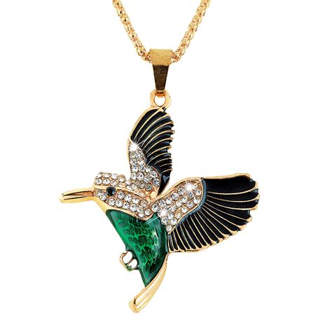 Collections Etc Gold Toned Hummingbird Necklace Embellished With