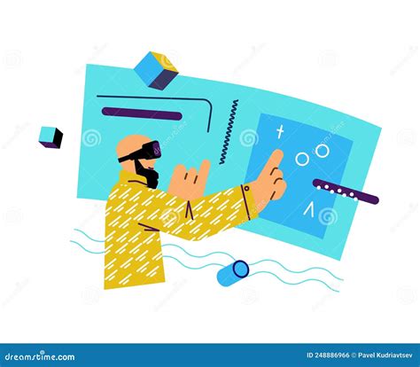 Man Interacting With Virtual Reality Space Flat Vector Illustration Isolated Stock Vector