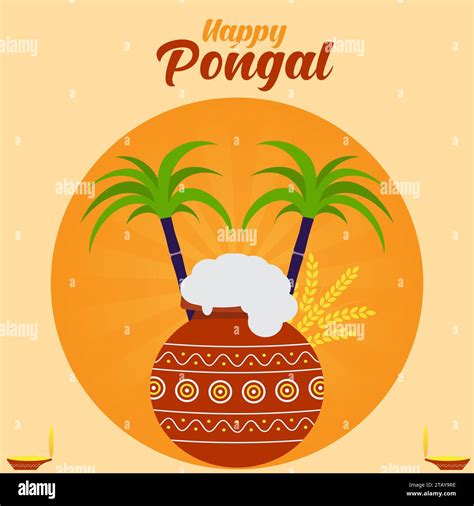 Happy Pongal Wishes Greeting Vector Illustration Thai Pongal Festival