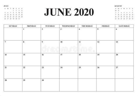 June 2020 Desk Calendar Vector Illustration Stock Vector Illustration