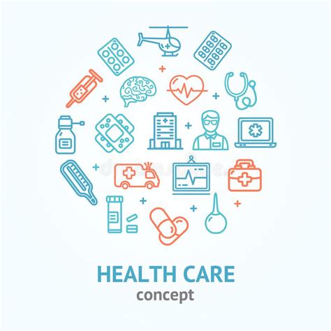 Health Care Color Round Design Template Line Icon Concept Vector Stock