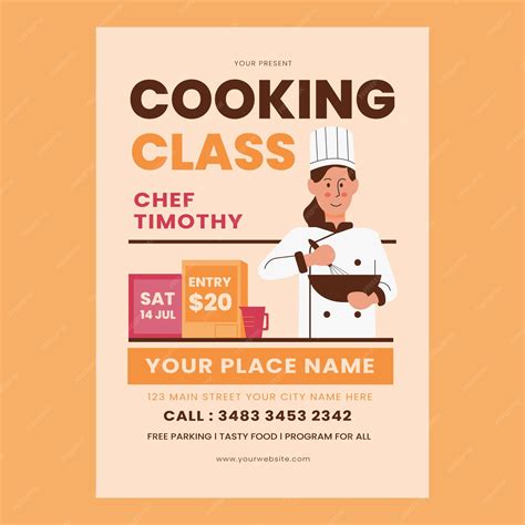 Premium Vector Cooking Class Flyer With Hand Drawn Chef