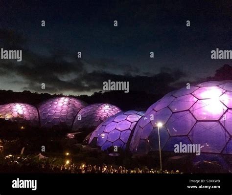 Eden Project Biomes Lit Up At Night Stock Photo Alamy