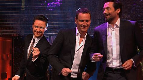 hugh jackman michael fassbender and james mcavoy dance to blurred lines the graham norton show