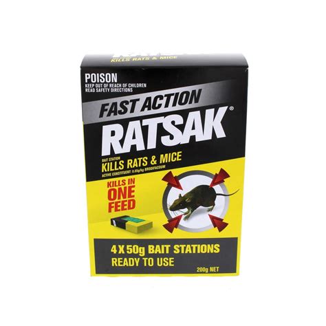 Ratsak Fast Action Rat And Mouse Bait 1 Shot 4 X 50g Bait Stations