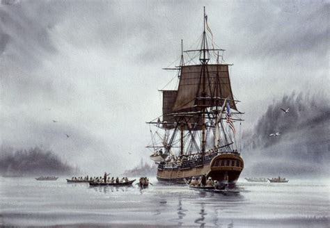 Columbia In Mist Watercolor In Sailing Ship Paintings