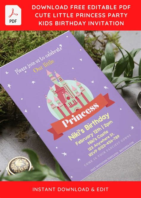 Free Editable Pdf Little Princess Castle Birthday Invitation