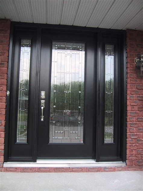 Mahogany wood door finished in dark chocolate with hammered glass in sidelites. Doors: Black Single Wood Glass Front Doors With Antique ...