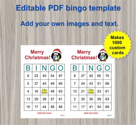 Bingo Card Template Makes 1000 Custom Bingo Cards 2 Per Etsy Custom