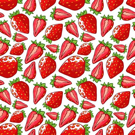 Strawberry Seamless Pattern Isolated Berries On White Background