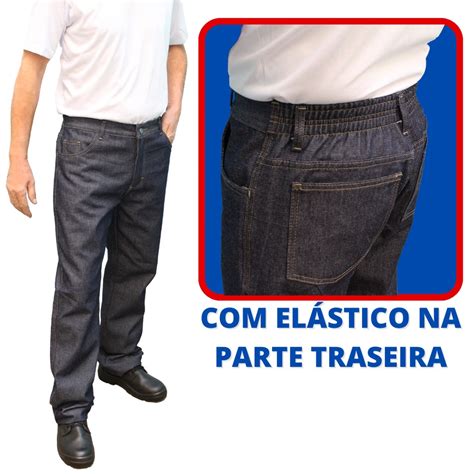 Calça Jeans Meio Cós Meio Elástico Para Trabalho Shopee Brasil