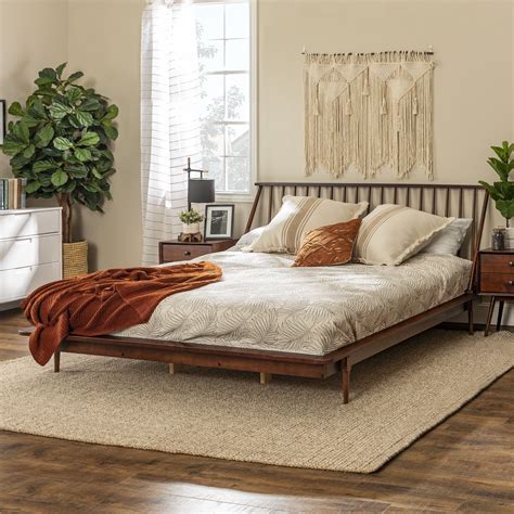 Spindle Back Solid Wood King Bed Modern Bed Frame Spindle Bed Mid