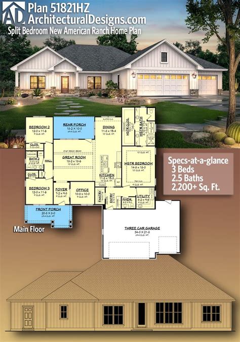 The Floor Plan For This Ranch House Is Very Large And Has Two Master