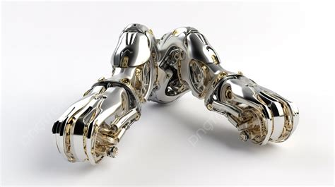 은과 금 로봇 팔 3d 그림 흰색 배경에 빈 공간이 있는 3d 렌더링 금속 로봇 팔 고화질 사진 사진 배경 일러스트 및