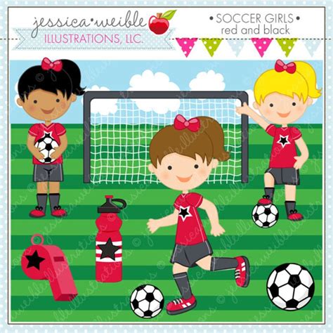 Soccer Girls Red Cute Digital Clipart For Commercial And Etsy