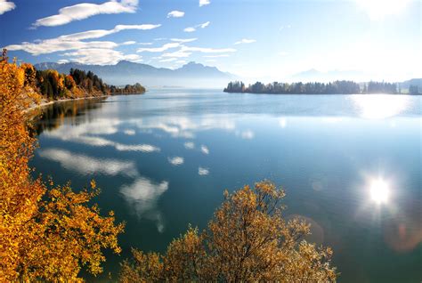 Forggensee Allgäu Autumn Landscape With View On The Alps At The