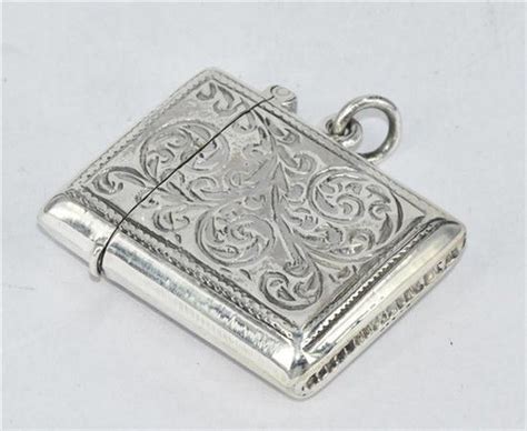 Foliate Engraved Sterling Silver Match Box Case Smoking Accessories