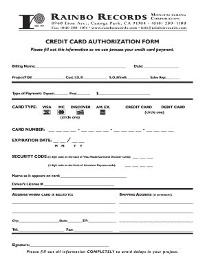 Find content updated daily for credit card authorization number Fillable Online Credit card authorization form card number - Rainbo Records Fax Email Print ...