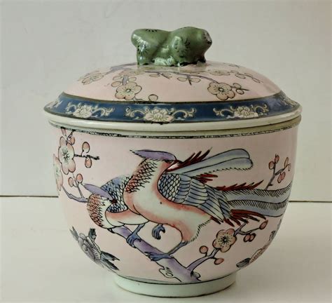 Vintage Japanese Ginger Jar With Liddecorated In Macaucherry Etsy Bird Motif Vintage