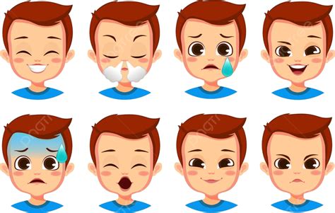 Cute Boy Facial Expression Set Expression Unhappy All Emotions Vector
