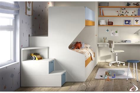 Il livello inferiore di questo letto ad angolo, con gli accessori adatti. Letti a castello in legno per bambini Gino | TopArredi