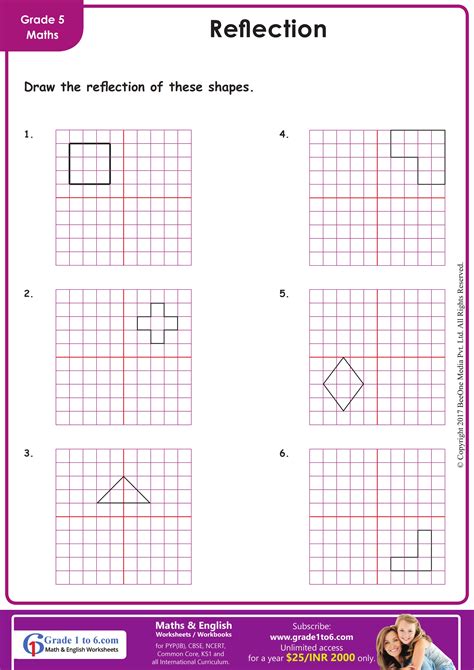 Grade 5 Reflection Of Shapes Worksheets
