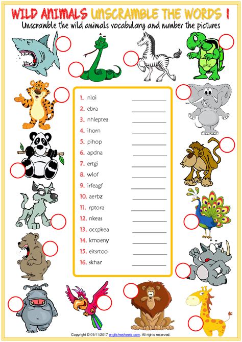 Combining these letters is how the words necessary for communication develop. animals vocabulary esl unscramble the words worksheets for kids - pdf Docer.com.ar