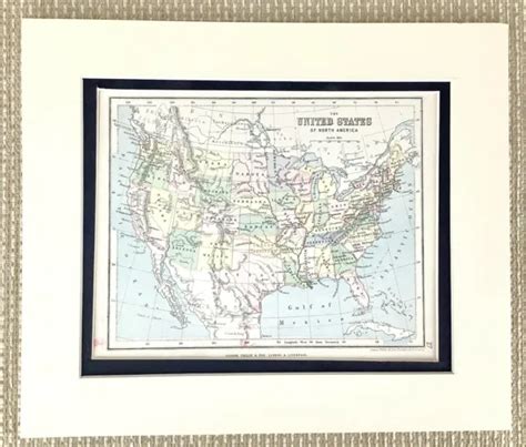 Antique Map Of The United States Of North America Usa Canada Old