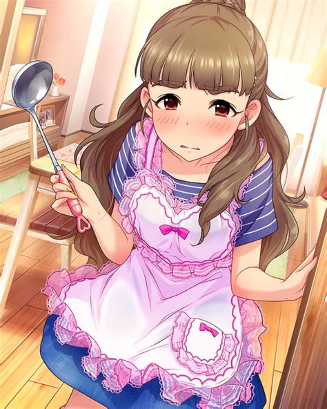 Safebooru 1girl Apron Artist Request Blush Brown Hair Eyebrows Hair Bun Idolmaster Idolmaster