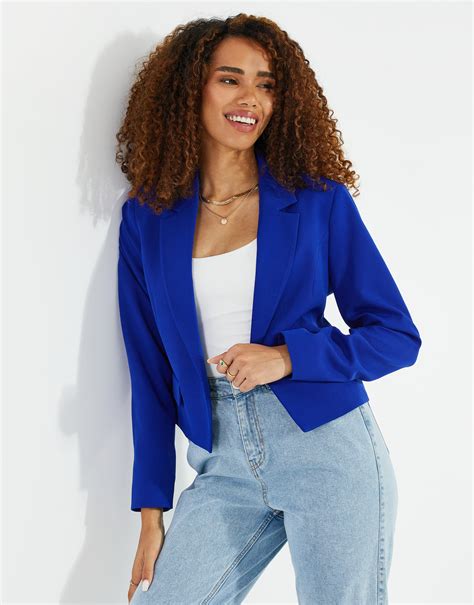 Womens Cobalt Blue Cropped Ladies Blazer Threadbare
