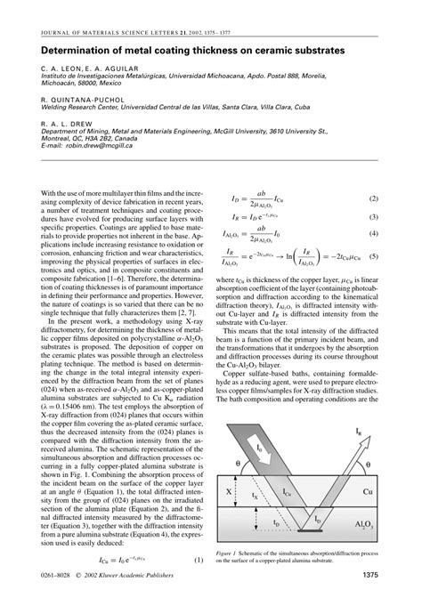 Pdf Determination Of Metal Coating Thickness On Ceramic Substrates