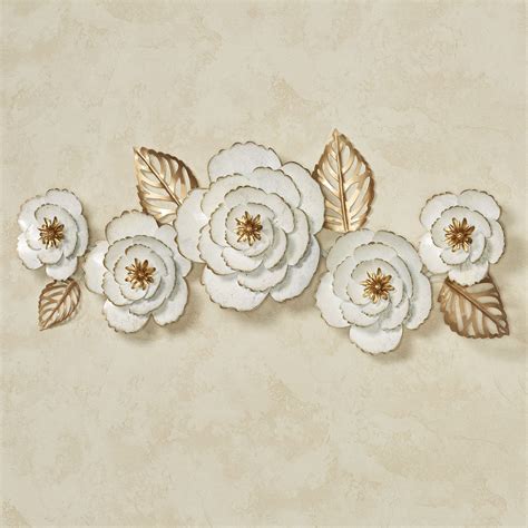 Aurora Ivory And Gold Floral Metal Wall Topper