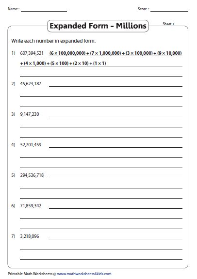 Expanded Form Math Worksheets 4th Grade
