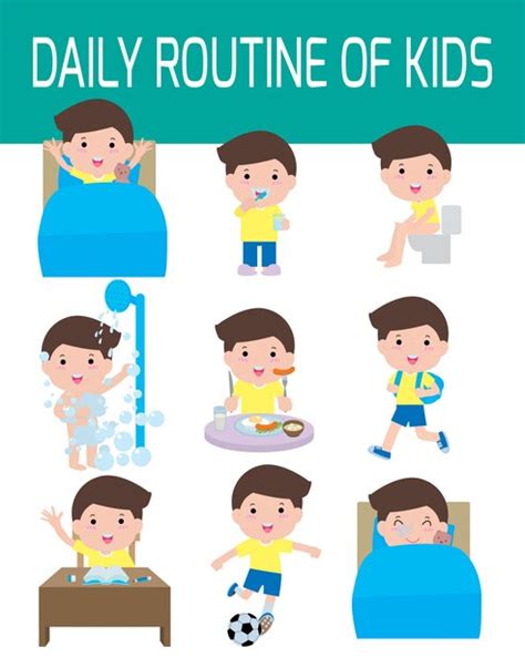 Daily Routine Of Happy Kids Infographic Element Health And Hygiene