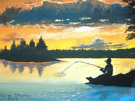 Fishing Art Original Acrylic Painting A Pleasant By Nstarks1
