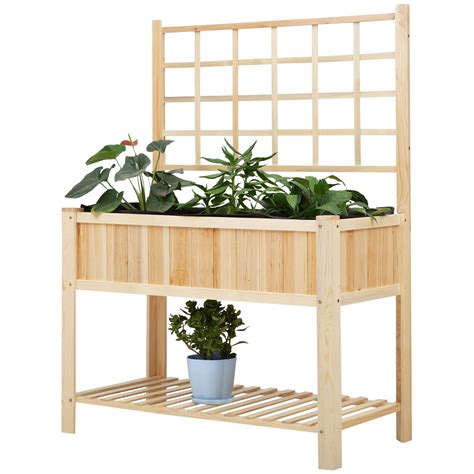Outsunny 47 Wooden Raised Garden Bed With Trellis Coutryside Style