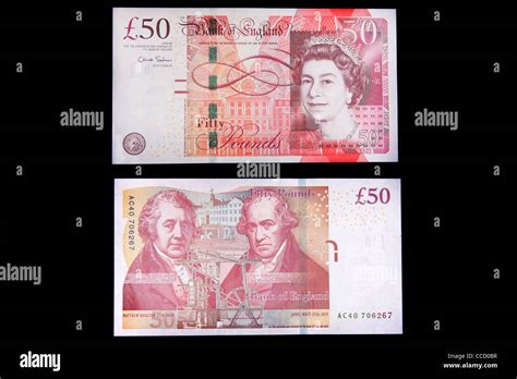 The Front And Back Of A Fifty Pound English Bank Note Featuring Sir