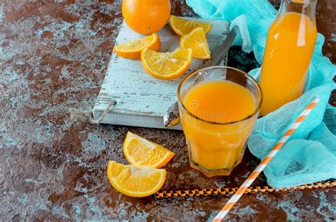 Orange Juice In A Glass And Pieces Stock Image Image Of Table Organic 139634129