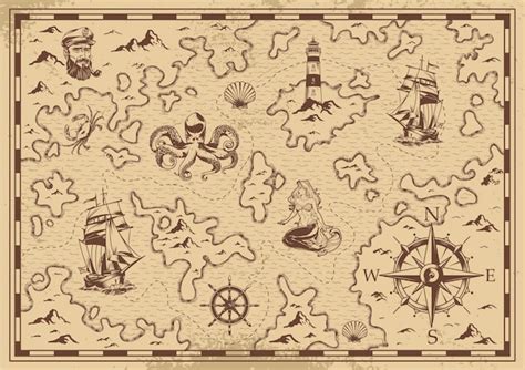 Free Vector Vintage Paper With Pirate Treasure Map