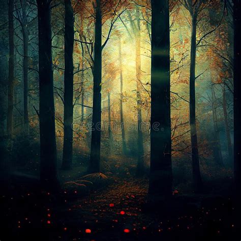 Gloomy Forest In The Fog Stock Illustration Illustration Of Dark
