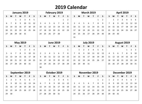 2019 Printable Calendar