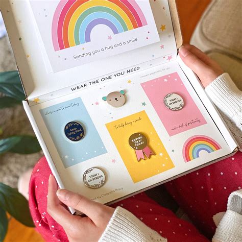 A Letterbox Of Positive Pin Badges By Clara And Macy