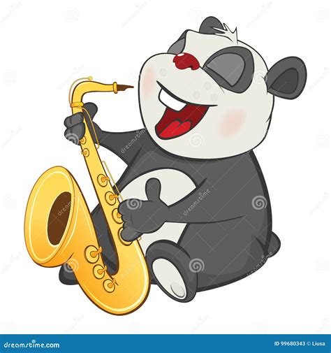 Illustration Of A Cute Panda Saxophonist Cartoon Character Stock