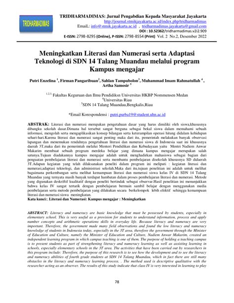 Pdf Meningkatkan Literasi Dan Numerasi Serta Adaptasi Teknologi Di