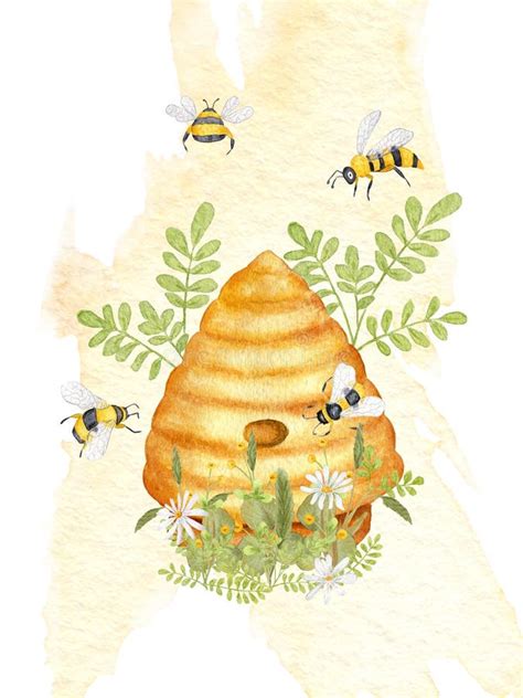 Watercolor Bee Hive Stock Illustrations 606 Watercolor Bee Hive Stock