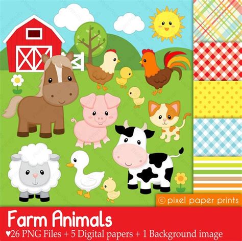 Digital Clipart Farm Animals Digital Paper And Clip Art Etsy Papier