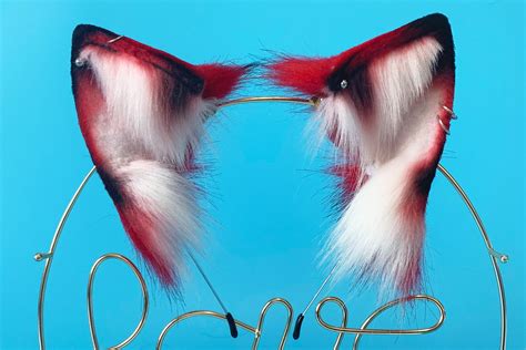 22 Inches Red White Fox Tail Fox Ear Set Wolf Tail Wolf Ear Etsy