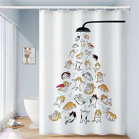 💰kjøp Cartoon Bathroom Waterproof Shower Curtain Shower Partition With Hook Online Billig Til